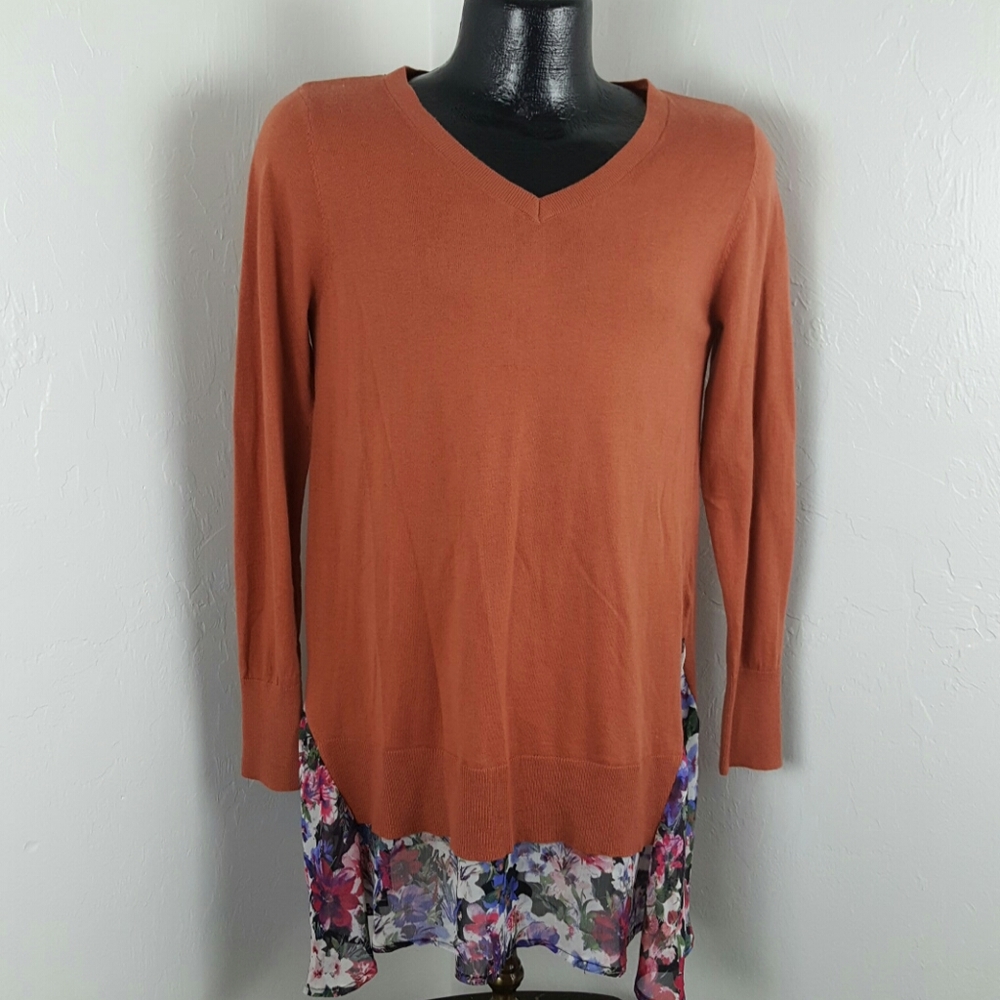 Logo Lori Goldstein V-Neck Sweater Women Size S Cashmere Blend Two-Tone